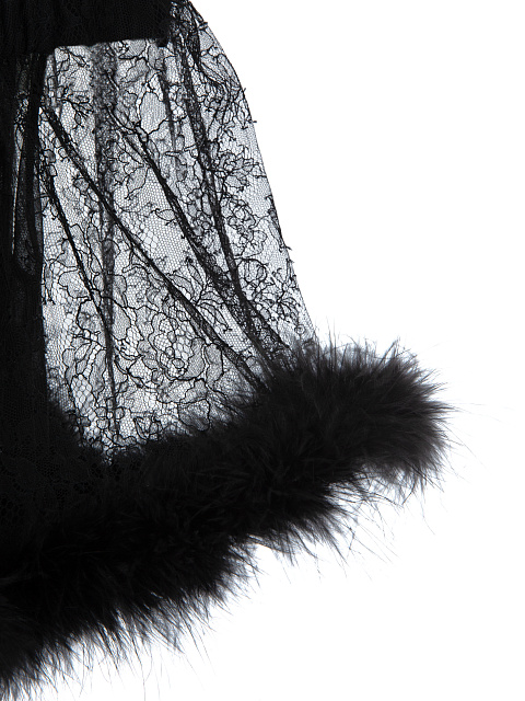Black Lace & Boa Trimmed Silk Bodysuit, 3 Black Lace & Boa Trimmed Silk Bodysuit, 3