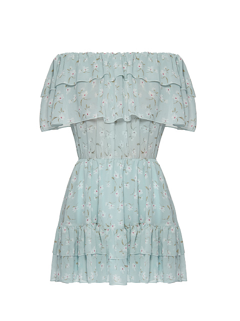 Light Blue Flower Printed Off Shoulder Mini Dress, 1 Light Blue Flower Printed Off Shoulder Mini Dress, 1