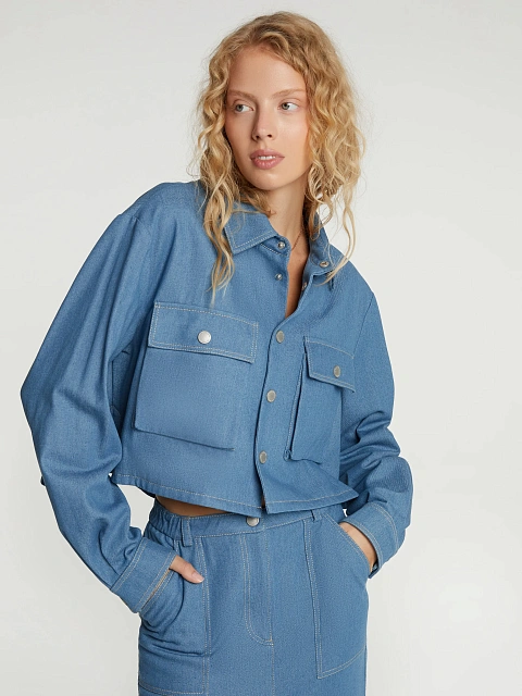 Blue Denim Jacket & Midi Skirt Set, 7 Blue Denim Jacket & Midi Skirt Set, 7