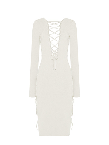 White Lace Up Jersey Midi Dress, 2