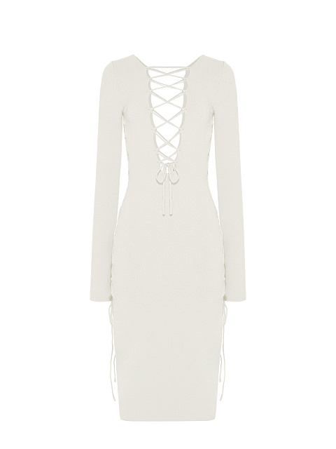 White Lace Up Jersey Midi Dress, 2 White Lace Up Jersey Midi Dress, 2