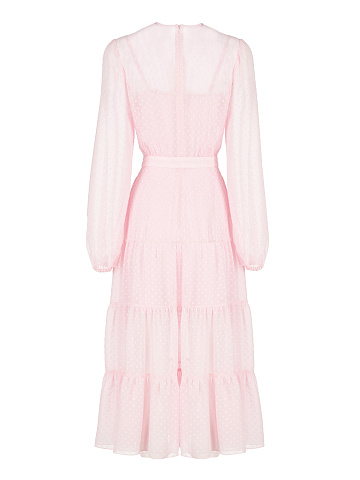 Pink Polka Dot Chiffon Midi Dress, 2