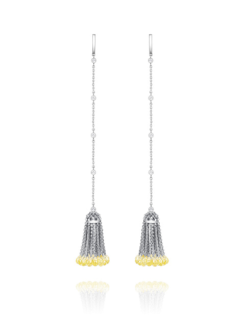 Briolette Lemon Quartz & Round Topaz White & Tassel Earrings, 1
