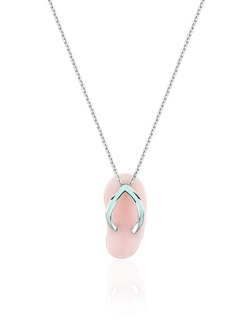White gold necklace with pendant with pink opal and enamel, 1