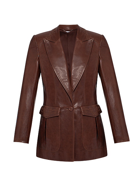Brown Leather Skirt Suit, 3