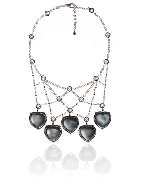 White Gold, Heart-cut Mother-of-pearl, Black Diamonds & Spinel "5 Senses" Necklace, 1