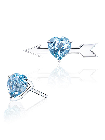 White Gold & Heart-cut Topaz Mismatched Studs, 1