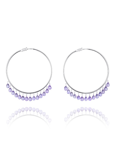 Briolette Amethyst & White Gold Hoop Earrings, 1