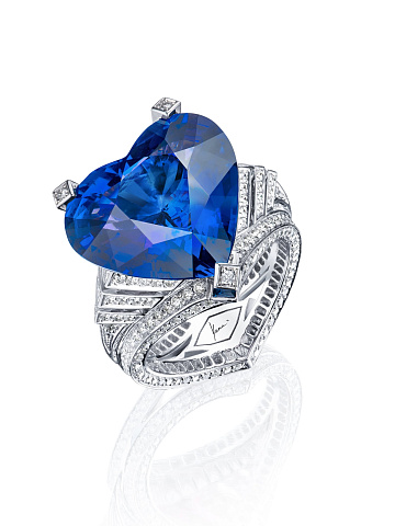 Heart Tanzanite & Princess Cut Sapphire & White Gold Ring, 1