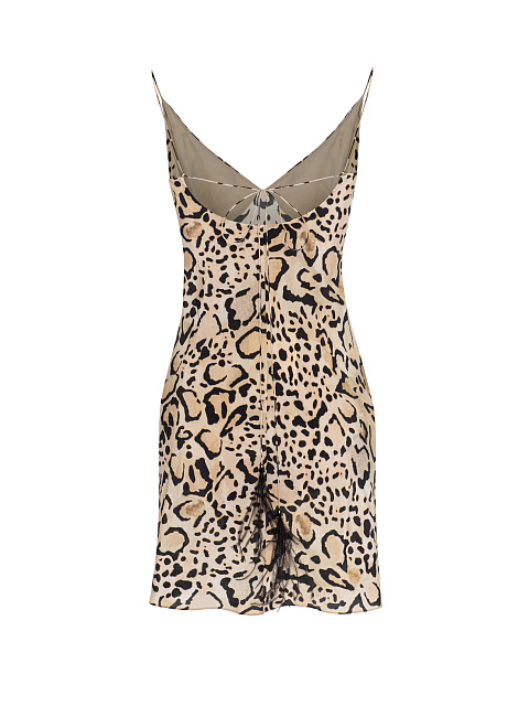 Beige Leopard Silk Mini Dress, 2 Beige Leopard Silk Mini Dress, 2