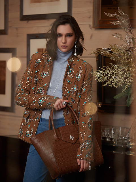 Brown Suede Embroidered Blazer, 7