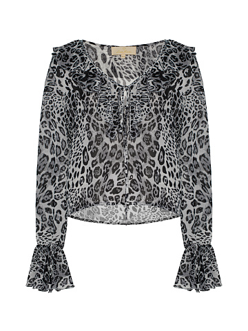 Grey Leopard Chiffon Blouse, 1