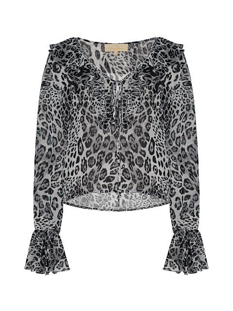 Grey Leopard Chiffon Blouse, 1