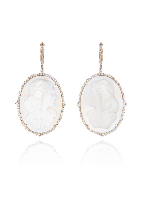 Rose Gold, Brown Diamonds & Cameo Earrings, 1