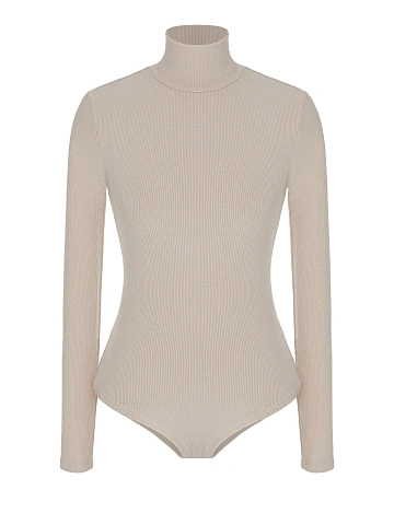 Beige Cotton Turtleneck Bodysuit, 1