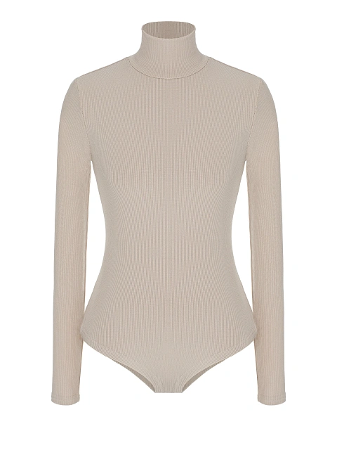 Beige Cotton Turtleneck Bodysuit, 1 Beige Cotton Turtleneck Bodysuit, 1