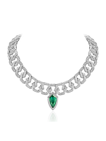 White gold chain necklace with emerald, 1