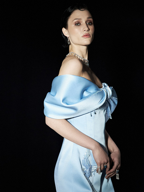 White gold earrings with aquamarine and round diamonds, 3