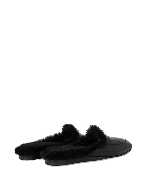 Black Leather Fur Trimmed Mules, 3