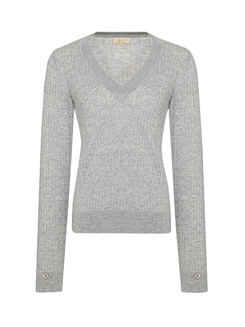 Grey Braided Cashmere V-neck Sweater, 1 Grey Braided Cashmere V-neck Sweater, 1