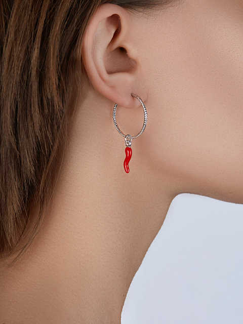 Silver & Red Pepper Hoop Earrings, 2
