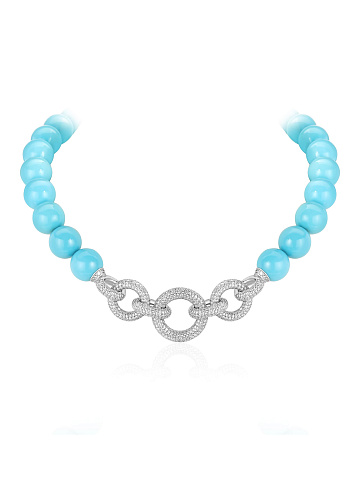 Bead Turquoise, Round Diamond & White Gold Necklace, 1