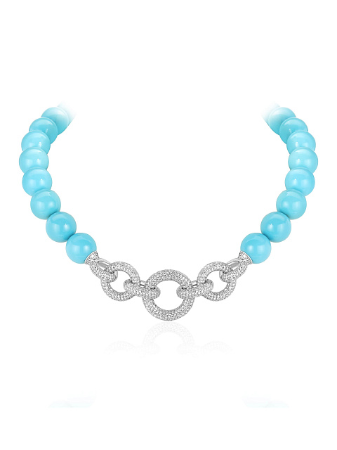 Bead Turquoise, Round Diamond & White Gold Necklace, 1