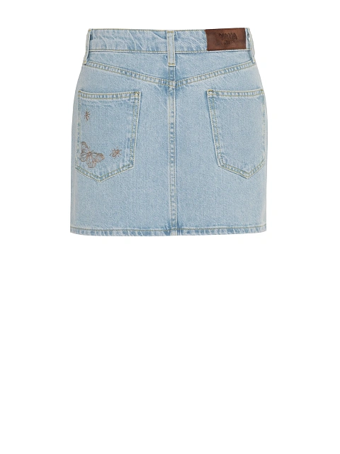 Light blue denim mini skirt with brown embroidery, 2