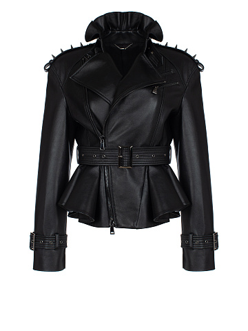 Spiked Black Leather Biker Jacket, 1