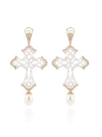Yellow gold earrings with mother-of-pearl crosses, 1