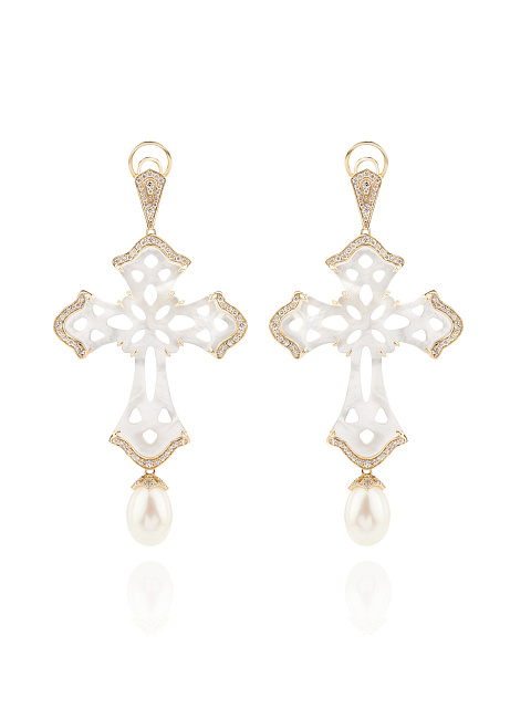 Yellow gold earrings with mother-of-pearl crosses, 1