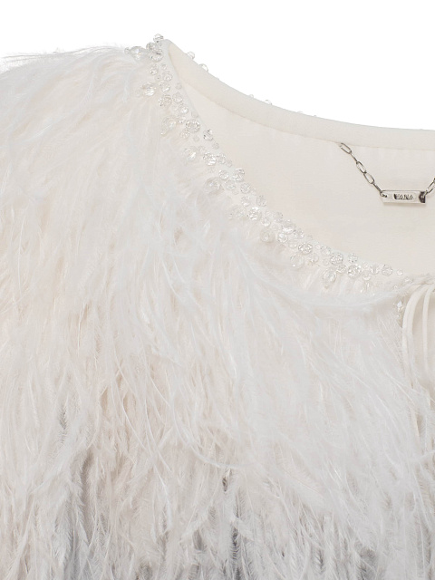 Grey Cropped Feather Jacket In Degrade Technique With Crystals, 3