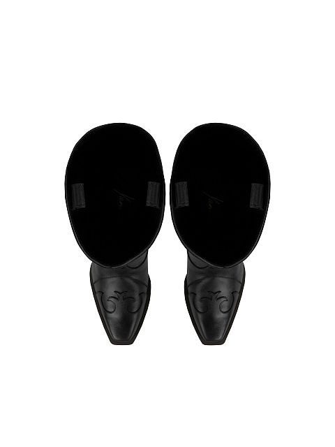 Black Leather Embroidered Cowboy Boots, 4