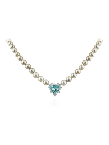 White gold necklace with aquamarine and Akoya pearls, 1