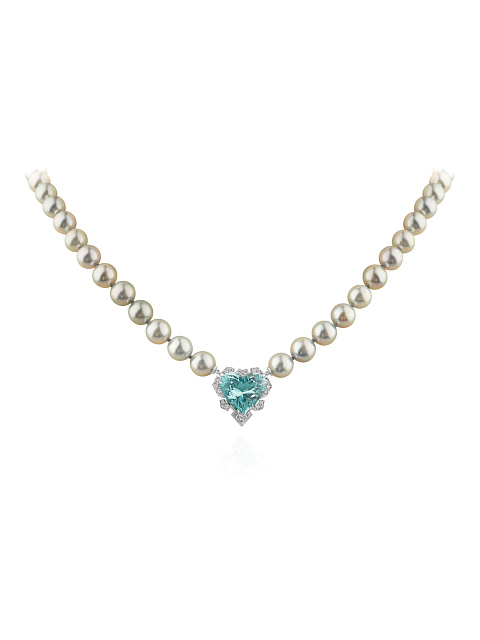 White gold necklace with aquamarine and Akoya pearls, 1