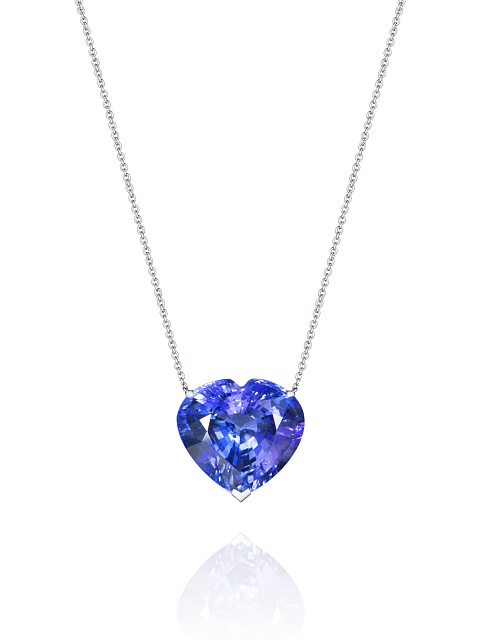 Heart Tanzanite, Round Diamond & White Gold Necklace, 1