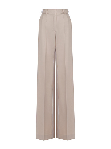 Beige Wool Wide Leg Trousers, 1