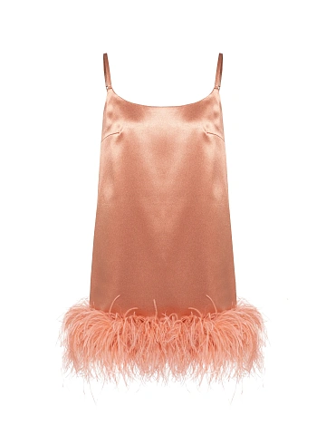 Peach Mini Dress With Boa, 1