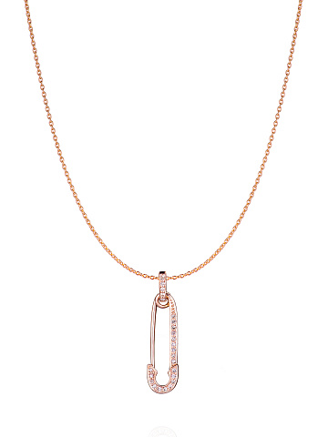 Safety-pin-shaped pendant in rose gold with diamonds, 1