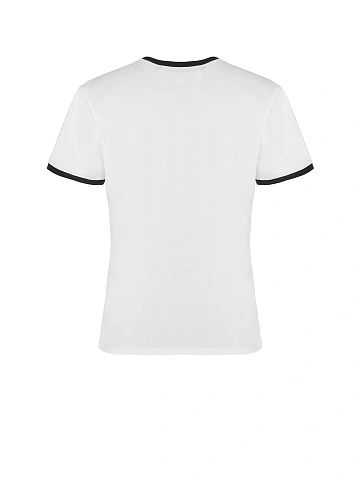 White T-shirt with print and black piping, 2