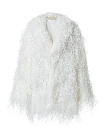 White fur coat with feathers, 1