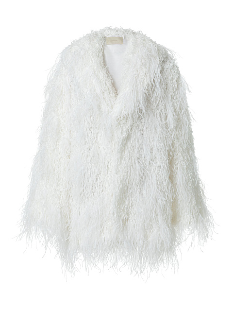 White fur coat with feathers, 1