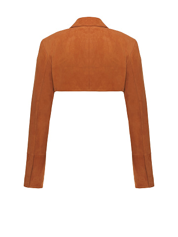 Brown Cropped Suede Blazer, 2