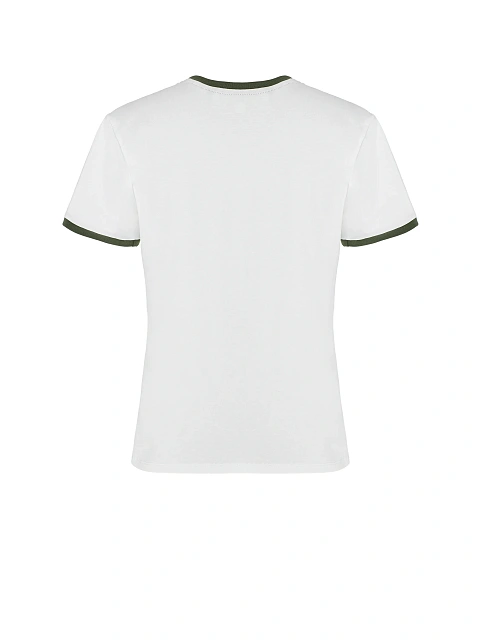 White T-shirt With Print And Green Piping, 3