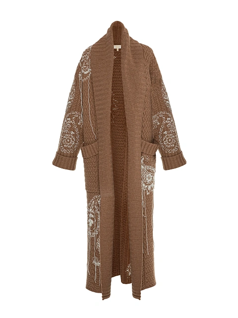 Brown cable knit coat with embroidery, 3 Brown cable knit coat with embroidery, 3