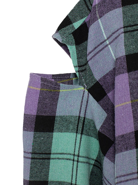 Purple Cut Out Cropped Check Shirt, 4 Purple Cut Out Cropped Check Shirt, 4