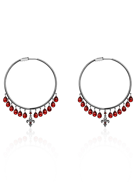 Hoops in blackened gold with garnets, 1