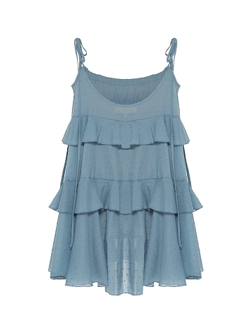 Light Blue Cotton Mini Dress With Ruffles, 2