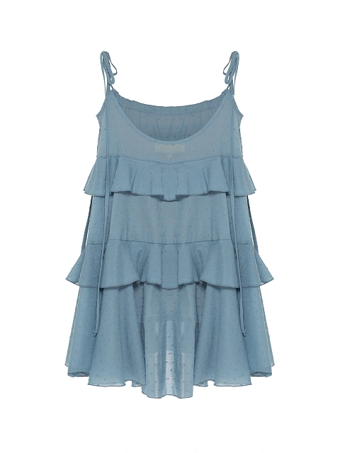 Light Blue Cotton Mini Dress With Ruffles, 2 Light Blue Cotton Mini Dress With Ruffles, 2