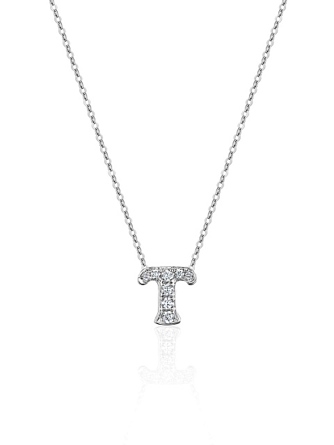 White gold necklace with a pendant in the shape of the letter T, 1